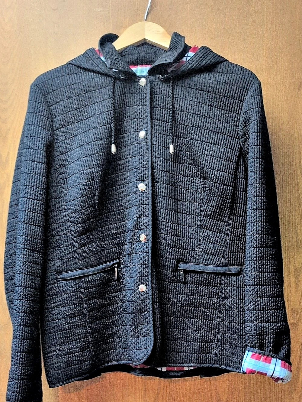 aeros Plaid-Lined Hooded Utility Jacket in Black
